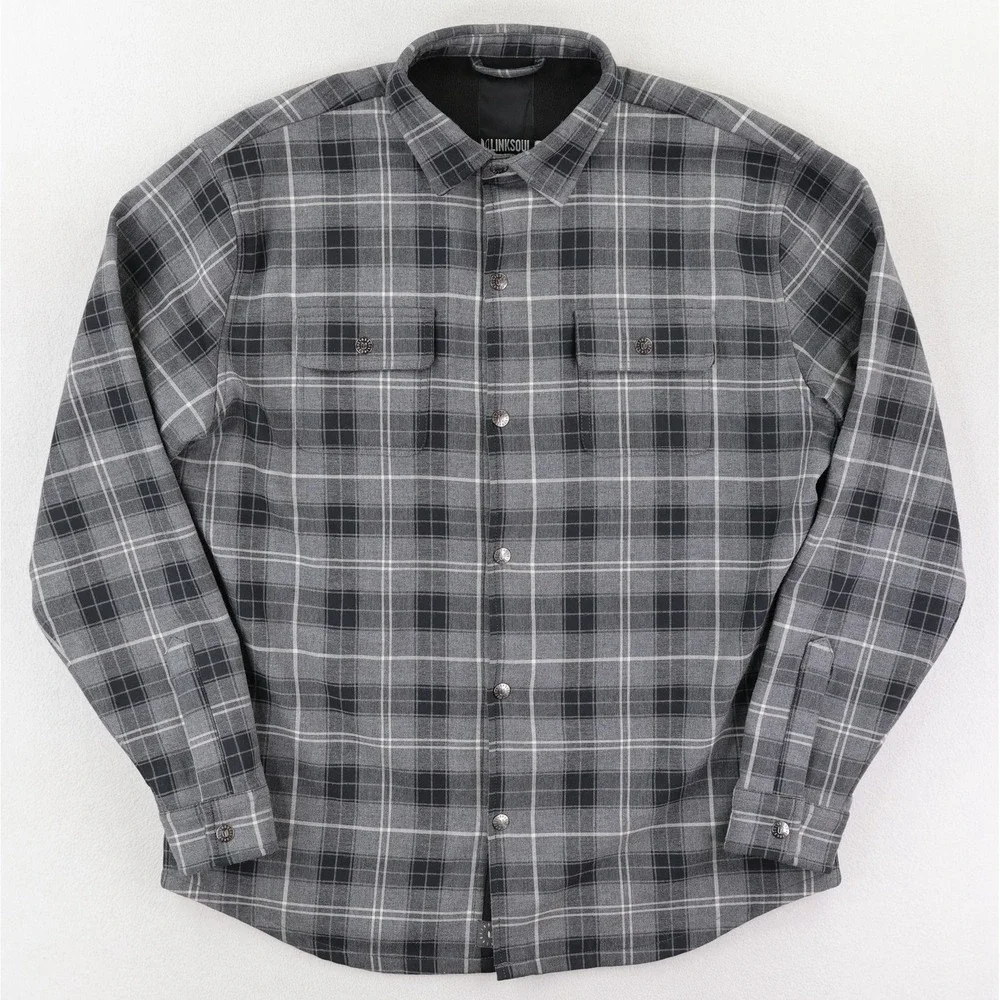 Linksoul Jacket Mens XL Gray Plaid Flannel Fleece Lined Snap Shirt Golf Casual‎